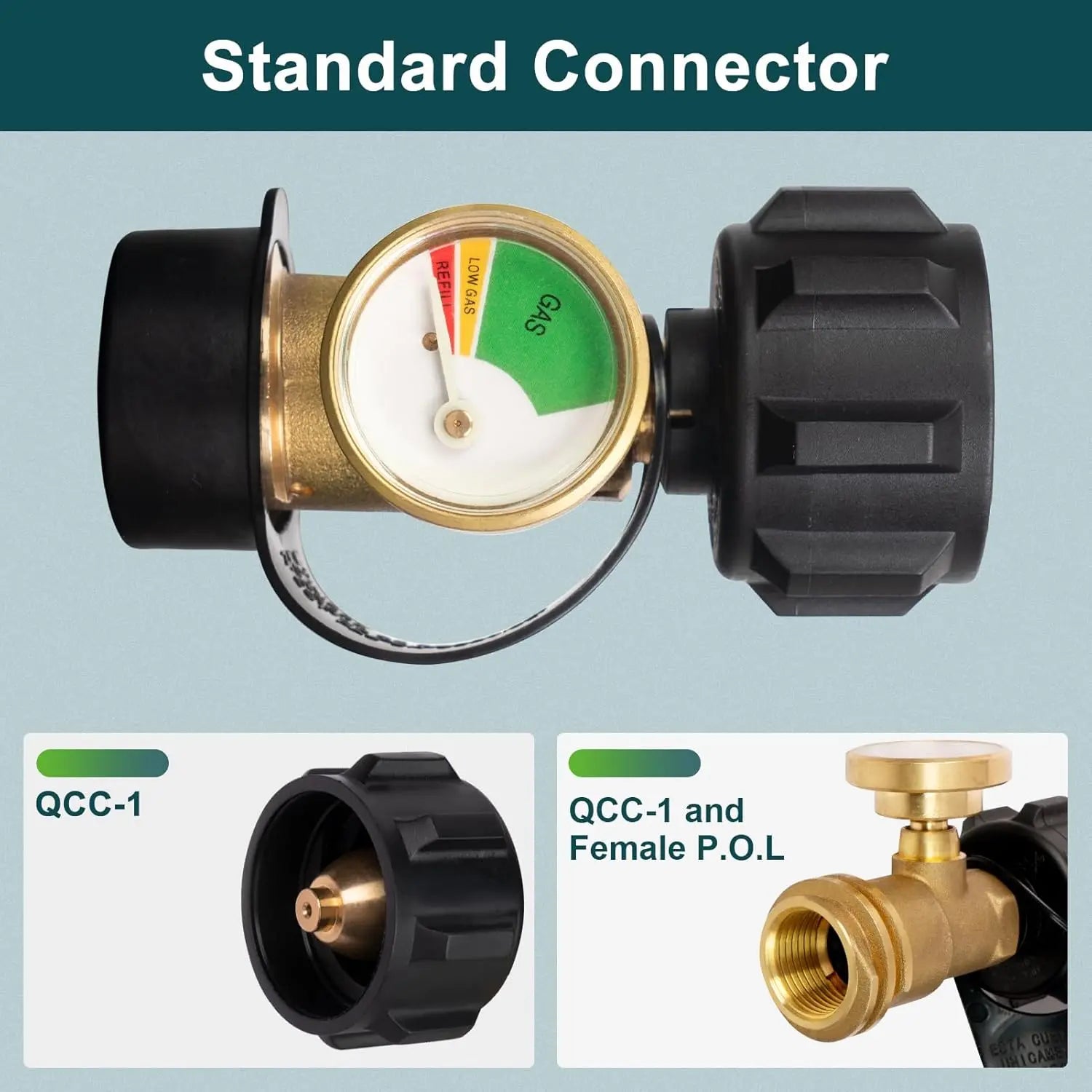 GaugeMate | Propaantankmeter – kleurgecodeerd, messing, eenvoudig te installeren