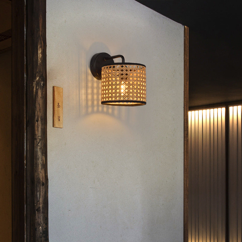 WeaveLight | Boho geweven trommel rotan wandlamp