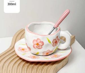 ClassicCheck | Retro Keramische Mok en Schotel Set - Geruit Design
