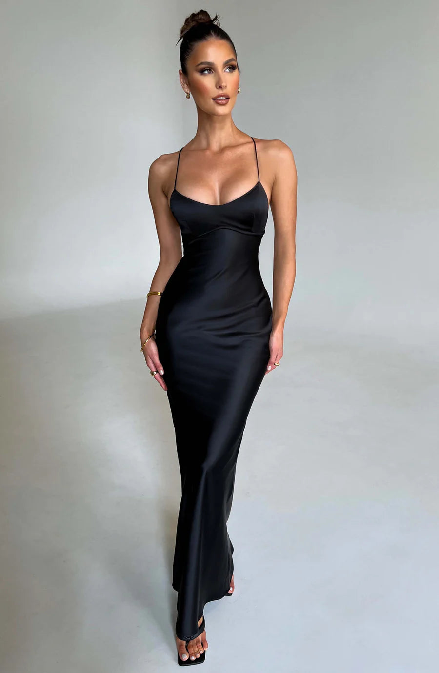 Nyxie| Satijnen bodycon-maxi-jurk voor dames – Elegante feestjurk van stretchstof