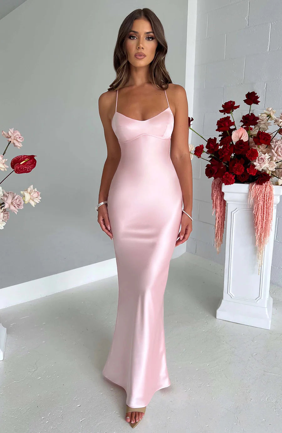 Nyxie| Satijnen bodycon-maxi-jurk voor dames – Elegante feestjurk van stretchstof