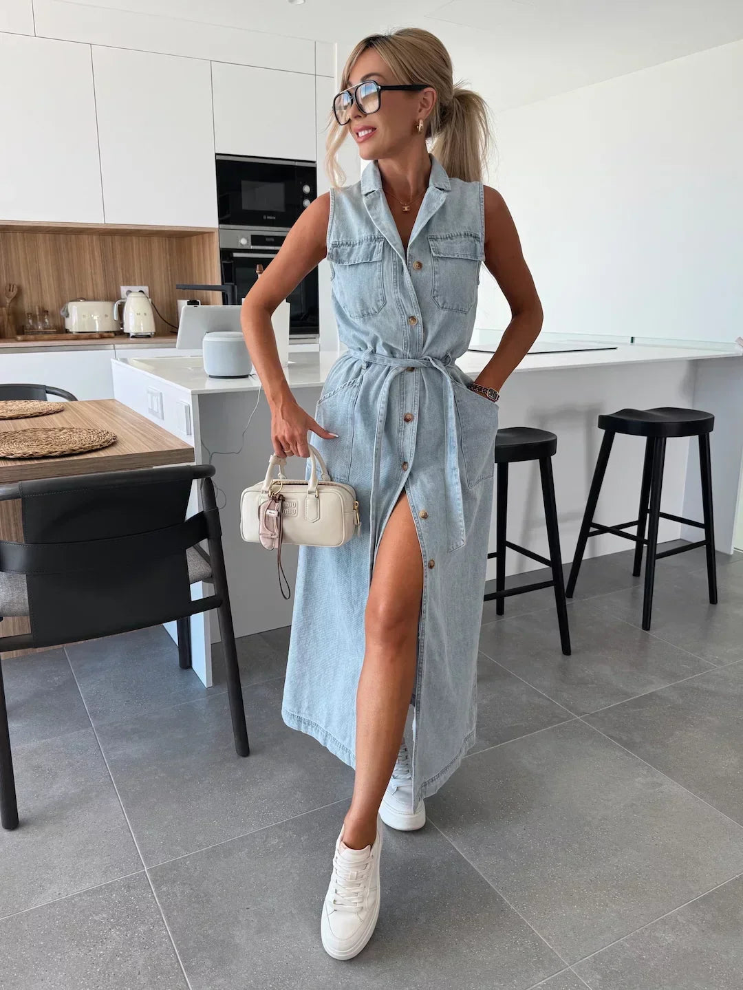 Lixy | Denim maxi-jurk voor dames – Chique, mouwloze, lange vrijetijdsjurk