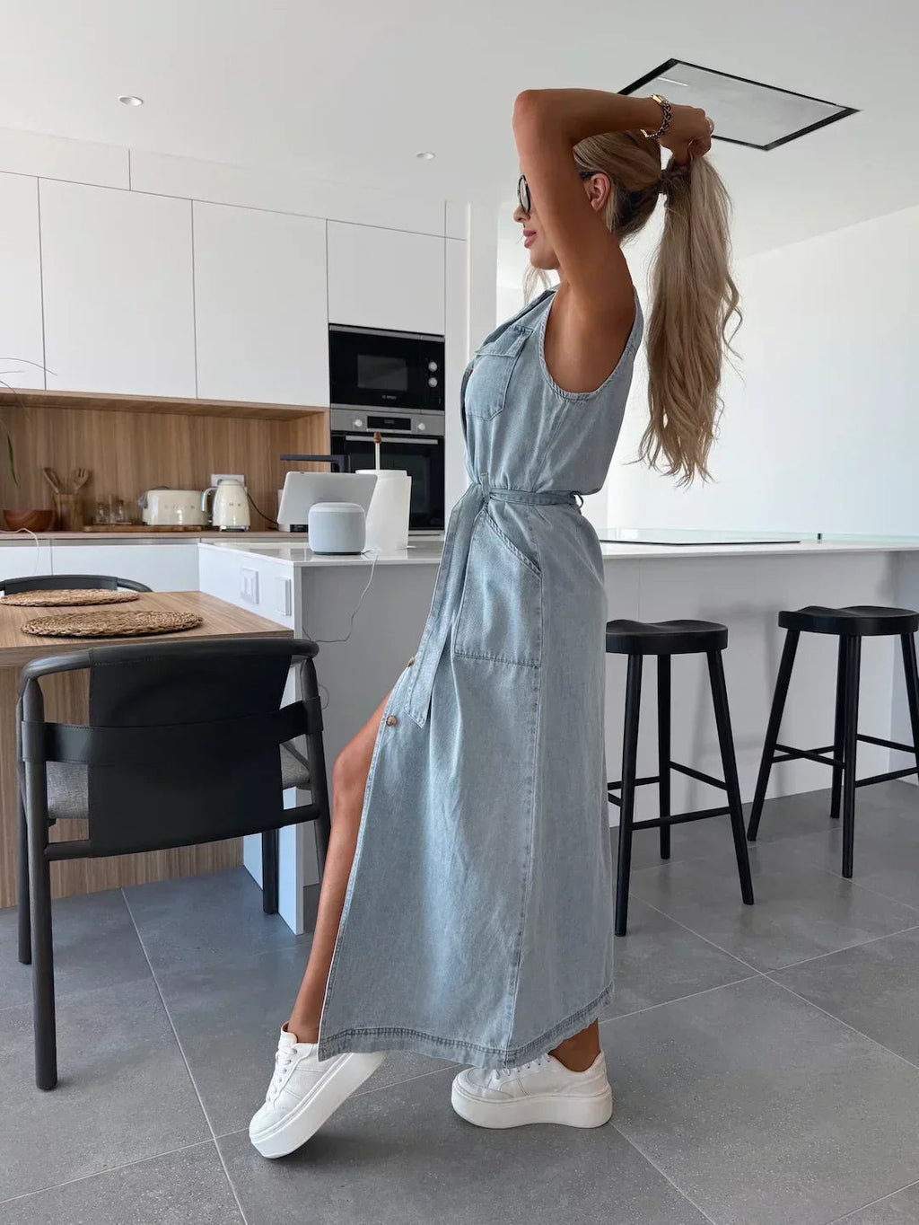 Lixy | Denim maxi-jurk voor dames – Chique, mouwloze, lange vrijetijdsjurk