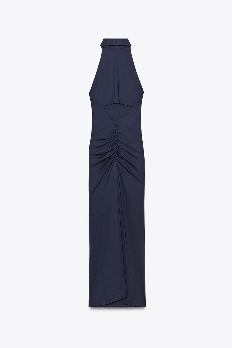 Elanise | Elegante midi-jurk voor dames – Marineblauwe, getailleerde jurk met slanke pasvorm