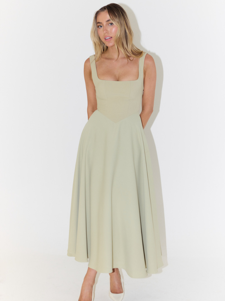 Nyvee | Elegante midijurk voor dames – Vrouwelijke, casual zomerjurk met vierkante halslijn