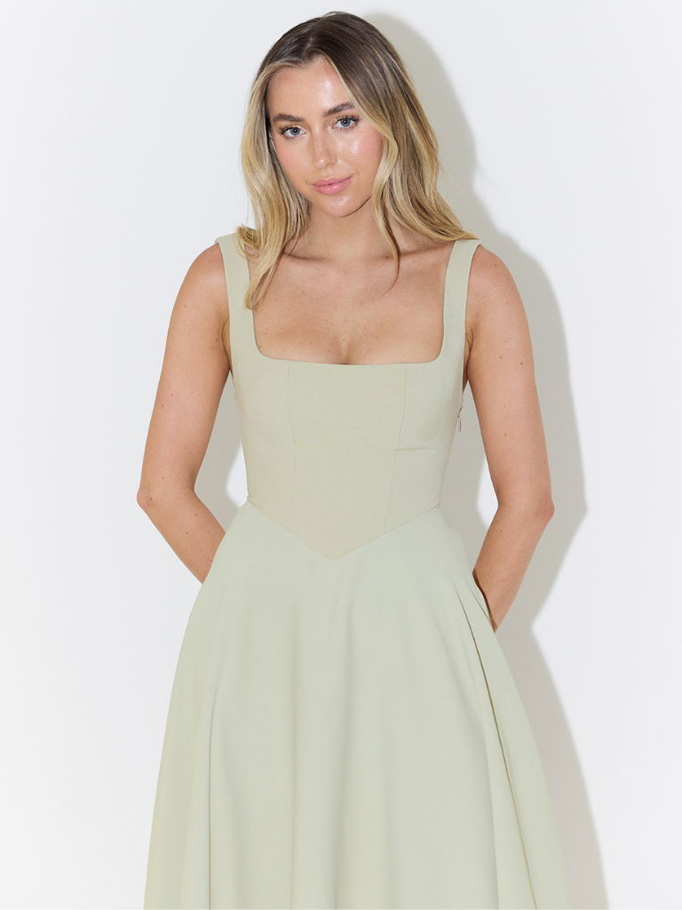 Nyvee | Elegante midijurk voor dames – Vrouwelijke, casual zomerjurk met vierkante halslijn