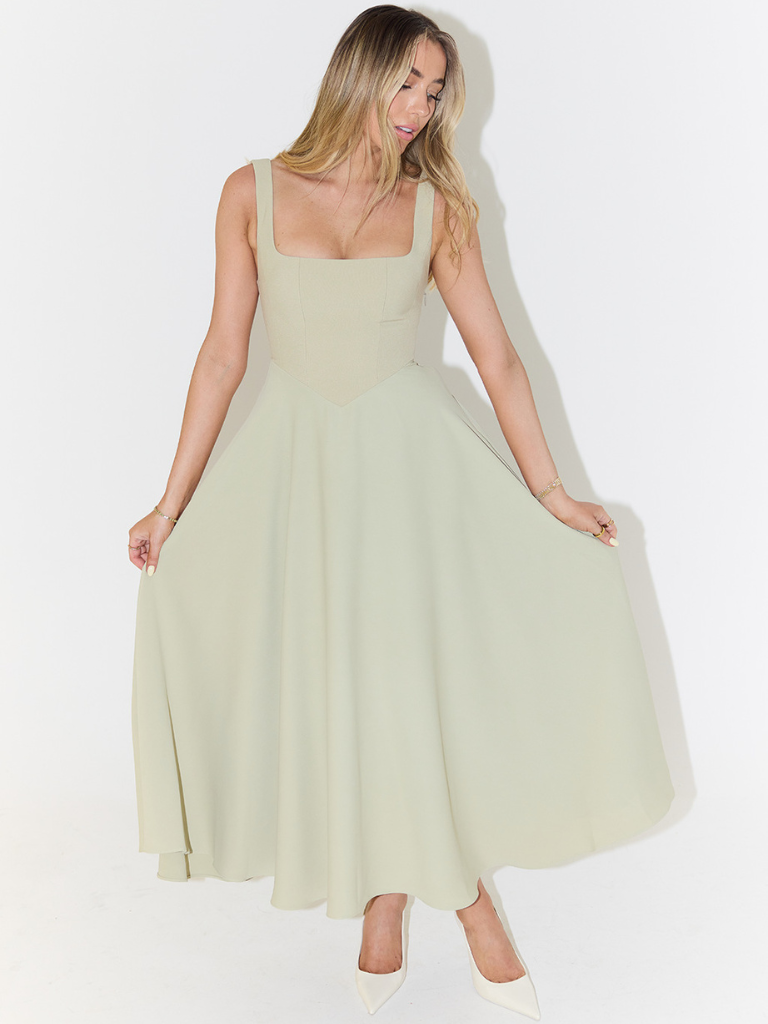 Nyvee | Elegante midijurk voor dames – Vrouwelijke, casual zomerjurk met vierkante halslijn