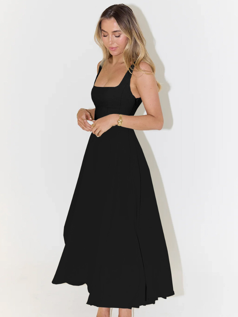 Nyvee | Elegante midijurk voor dames – Vrouwelijke, casual zomerjurk met vierkante halslijn