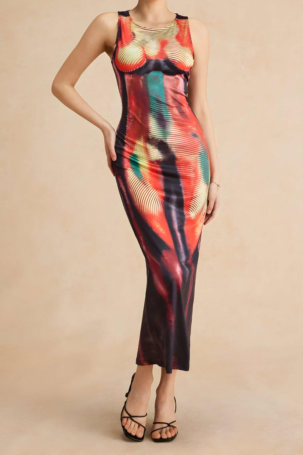 Ruelle | Midi-jurk voor dames met abstracte print – Casual, comfortabele, soepel vallende jurk