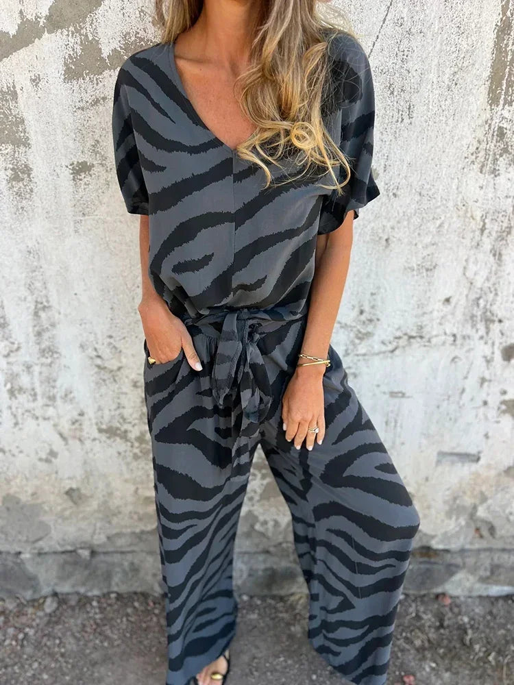 Lyra | Dames 2-Delige Set  – V-Hals Top & Wijde Broek, Casual Chic Outfit