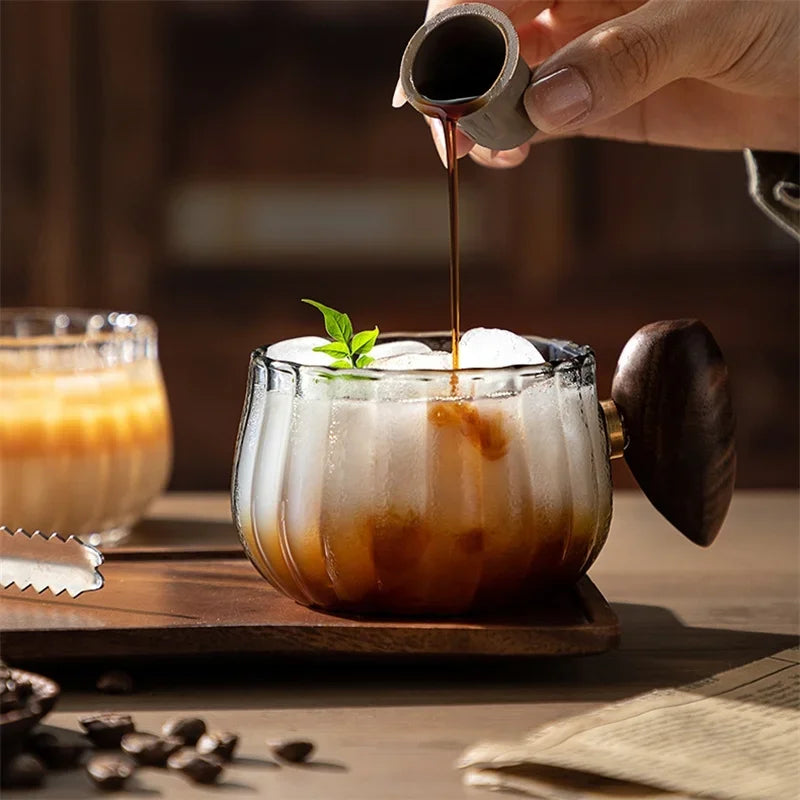 CedarCup | 250ml Glazen Mok met Houten Handvat, Elegante Rustieke Thee- & Koffiemok