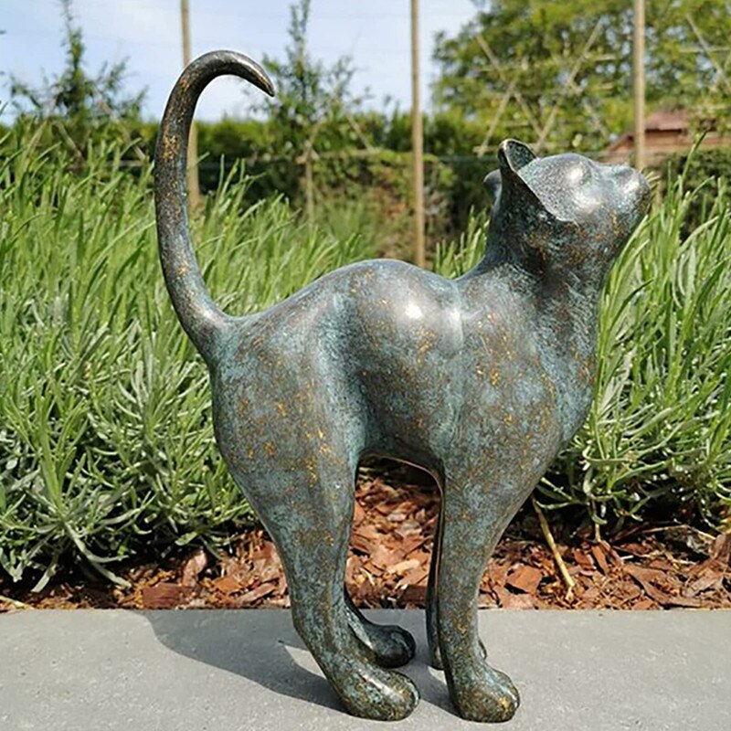 MeowAura | Hars Tuinkat Standbeeld - Weerbestendig Buitenkat Decor Ornament voor Tuin, Patio & Gazon