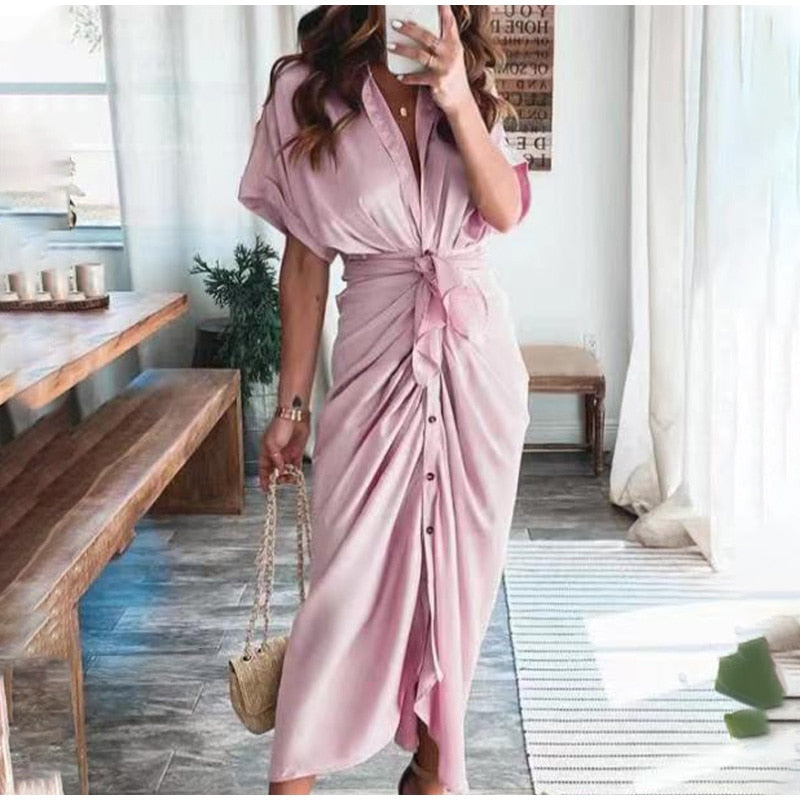 Haliara |Dames Luxe Maxi Wikkeljurk – Elegante Zwierige Wikkeljurk