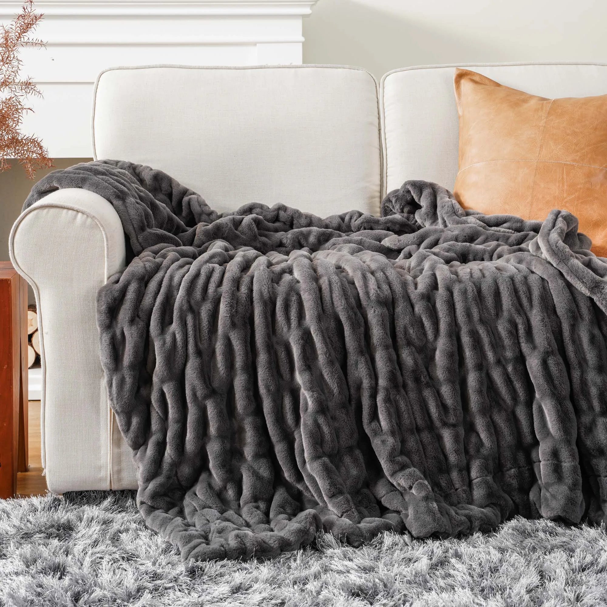 Velvish | Luxe Faux Konijnenbont Deken - Zacht Pluche Decoratief Dekbed en Beddeken, Knusse Winterwarmte