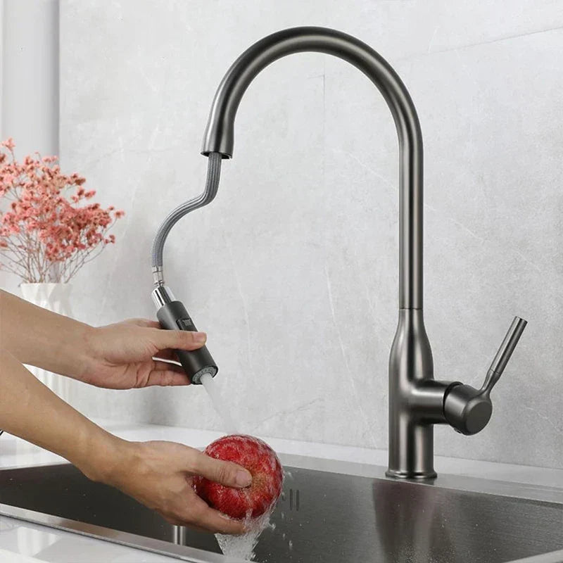 AquaStretch | Strakke uittrekbare keukenkraan met intrekbare handdouche – dubbele straal en flexibel ontwerp