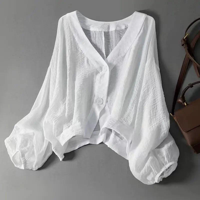 Alyn | Linnen blouse voor dames – lichtgewicht blouse met ballonmouwen