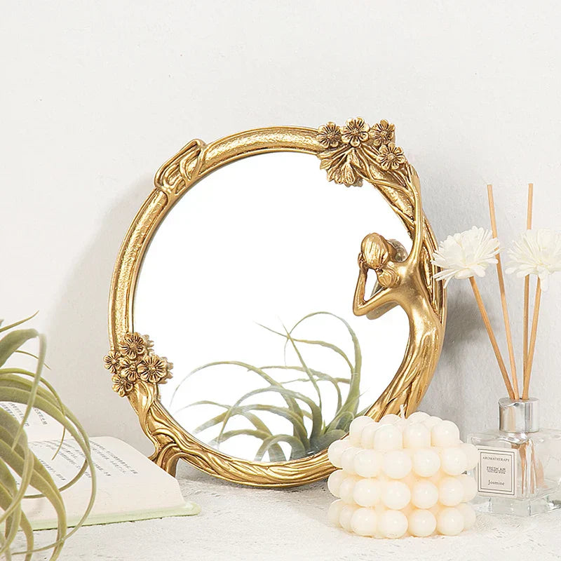 AurumMirror | Gouden kunststof make-upspiegel – Vintage vierkante en ronde make-upspiegel