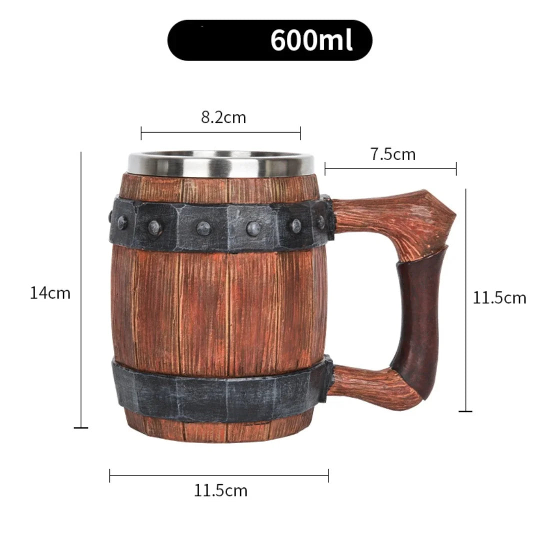 Thorstein | 3D Houten mok in Vikingstijl - handgemaakte, rustieke bierpul voor koffie, thee en drankjes