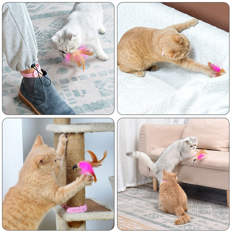 PurrFlick | Interactief halsbandspeeltje met pluizige veer - leuke kattenpester voor actief spelen en beweging