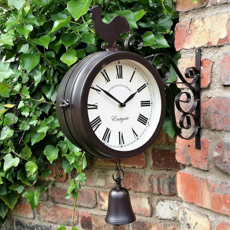 ClockVista | Vintage dubbelzijdige metalen wandklok – Klok voor buiten en binnen, voor tuin en terras