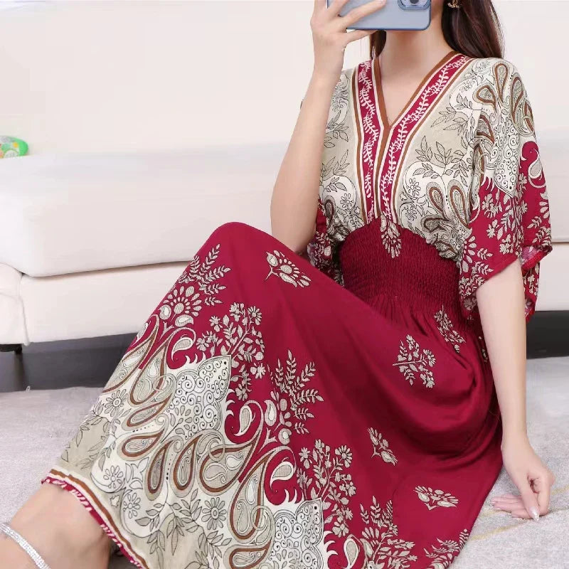 Morya | Boho-lange jurk voor dames – Casual maxi-zomerjurk met print