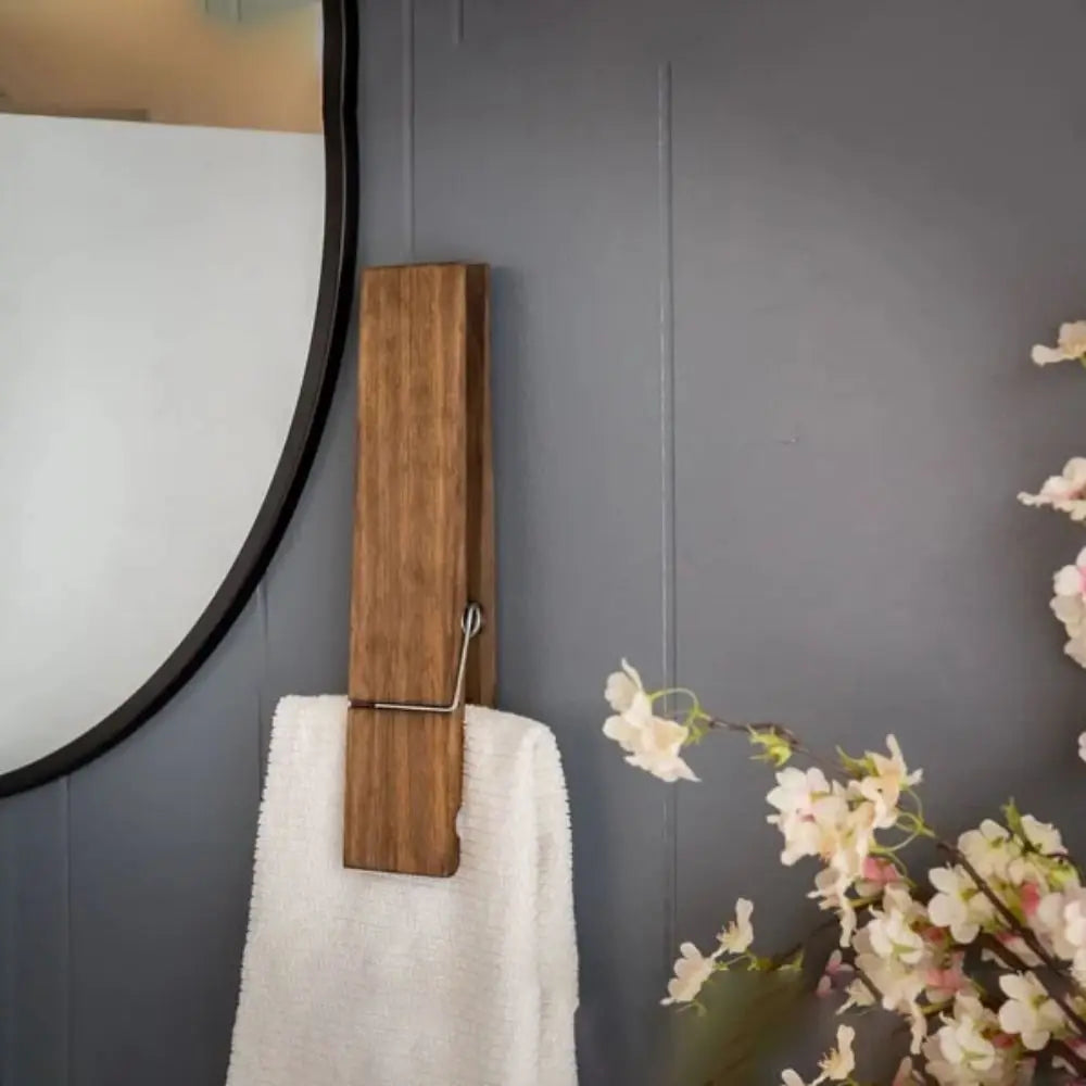 TowelGrip | Houten wasknijper handdoekhouder - moderne badkamerhaak