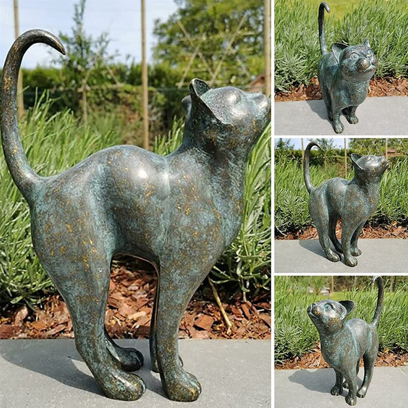 MeowAura | Hars Tuinkat Standbeeld - Weerbestendig Buitenkat Decor Ornament voor Tuin, Patio & Gazon