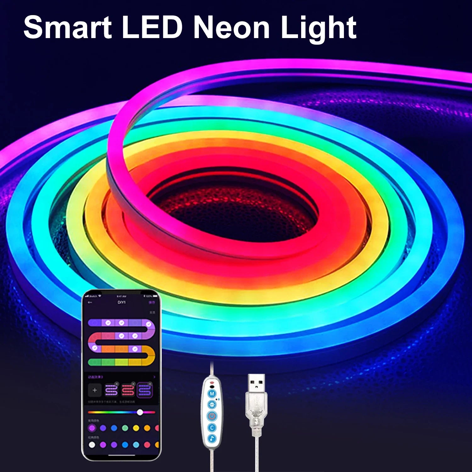 GlowBeat | Neon Muziek Sync LED Stripverlichting - RGB kleur veranderende LED verlichting voor TV, Kamer, Home Decor, USB-aangedreven