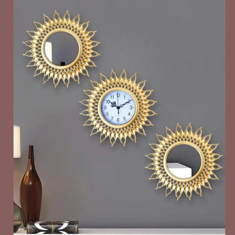 Luxora | 3-Delige Luxe Decoratieve Klok & Spiegel Set - Elegante Vintage Wanddecoratie