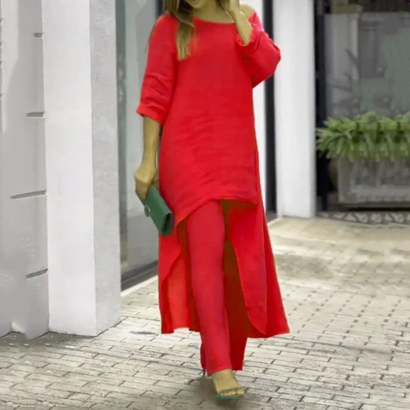 Drina | Tweedelige katoen-linnen set voor dames – Casual zomerse outfit