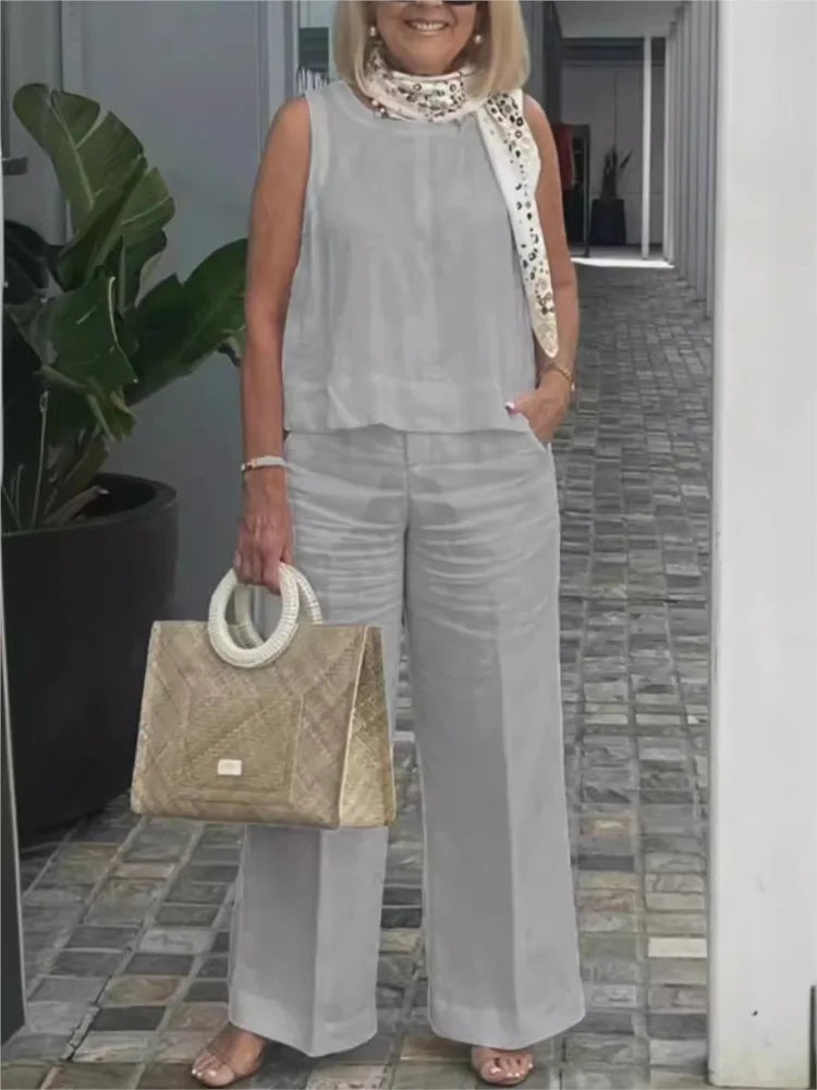 Jylia | Zomerse linnen set voor dames – Casual tweedelige outfit van katoenmix