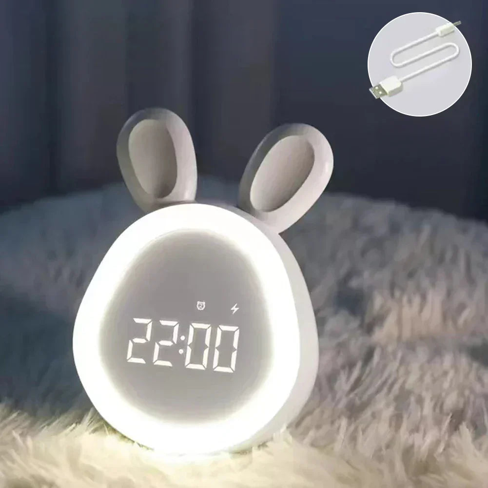 HoppyClock | Kinderwekker – Konijnvorm, LED-display, nachtlampje en zachte wekker voor jongens en meisjes