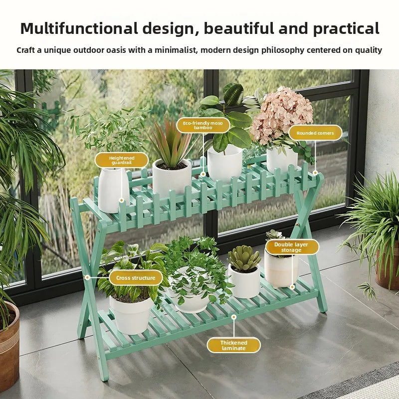 EcoTrellis | Bamboo VerdeShelf plantenstandaard met twee niveaus en latwerk