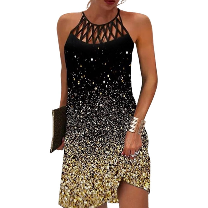 Asha | Chique midi jurk met print voor dames – halter zomerjurk voor strand