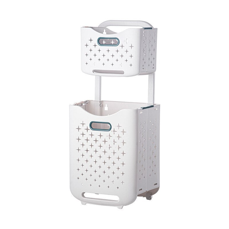 FlowCart | 2-laags verrijdbare opbergmand organizer – Stapelbare kunststof opbergwagen met wielen