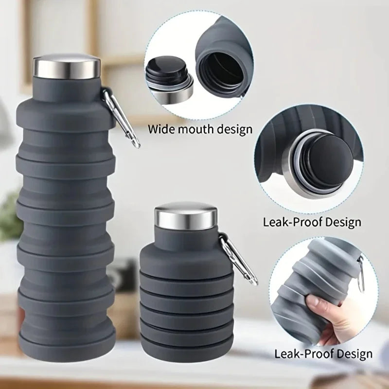 FoldaBottle | Opvouwbare Waterfles 500 ml – Reis- en Sportschool Fles van Opvouwbaar Siliconenmateriaal