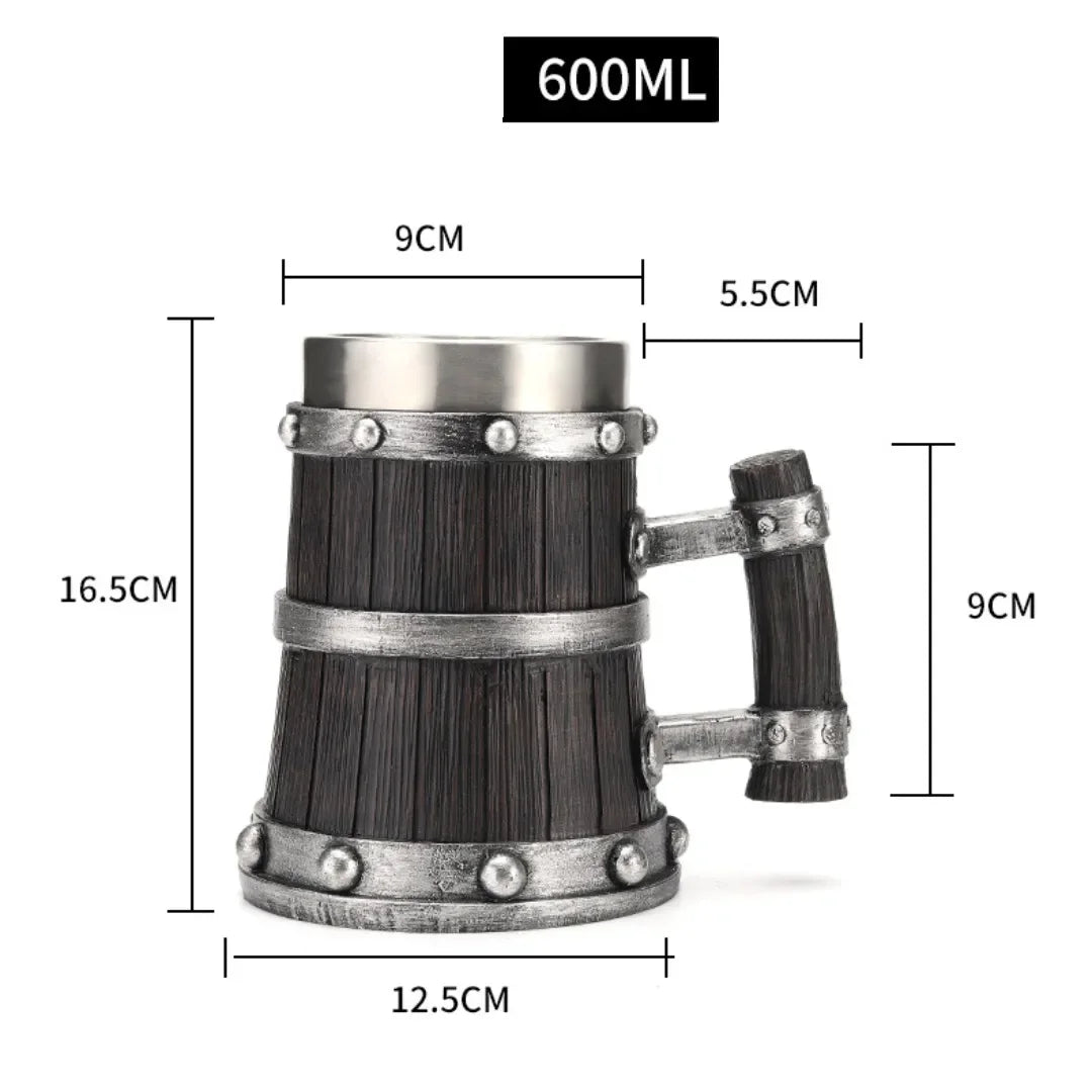 Thorstein | 3D Houten mok in Vikingstijl - handgemaakte, rustieke bierpul voor koffie, thee en drankjes