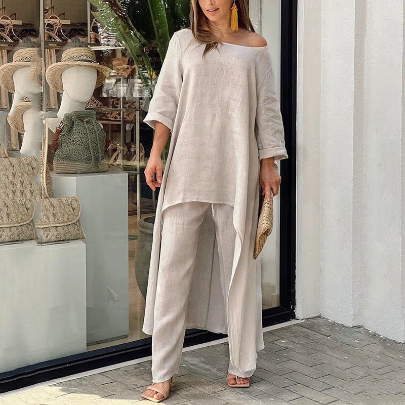 Drina | Tweedelige katoen-linnen set voor dames – Casual zomerse outfit