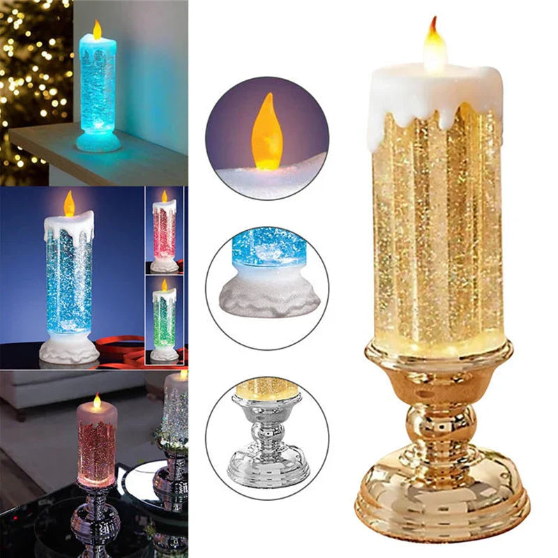 FlickerFrost | Decoratieve glitterkaarslamp – Sprankelende LED-woondecoratie, accent voor feestdagen en feestjes