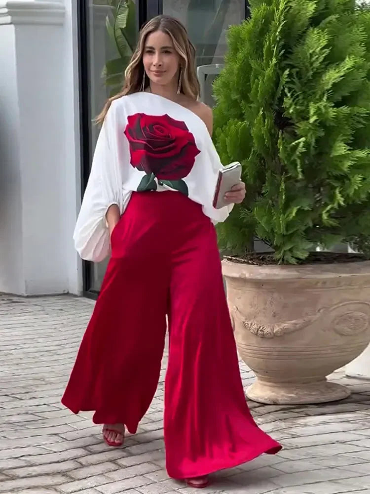 Hylena | Tweedelige set met bloemenprint voor dames – Roze rozen: een casual, bij elkaar passende zomeroutfit