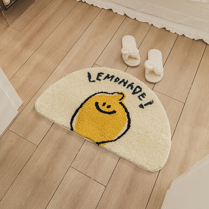 Limonova | Vloerkleed met citroendessin - Antislip badmat & decoratief vloerkleed, zachte citrusvloermat