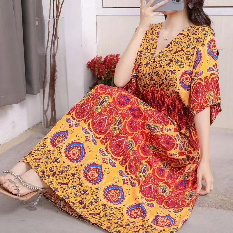 Morya | Boho-lange jurk voor dames – Casual maxi-zomerjurk met print