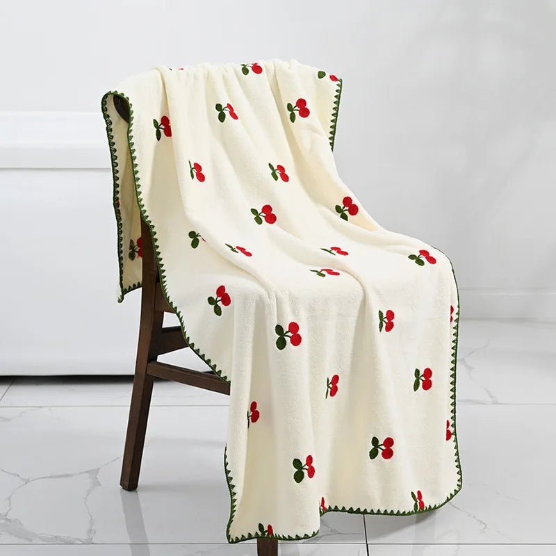 TropiTowel | Kleurrijke geborduurde katoenen handdoek - fruitmotief, zacht, absorberend, decoratieve handdoek
