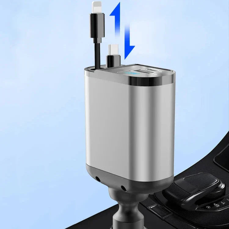 QuadCharge | 4-in-1 intrekbare autolader - snel opladen met meerdere kabels en poorten