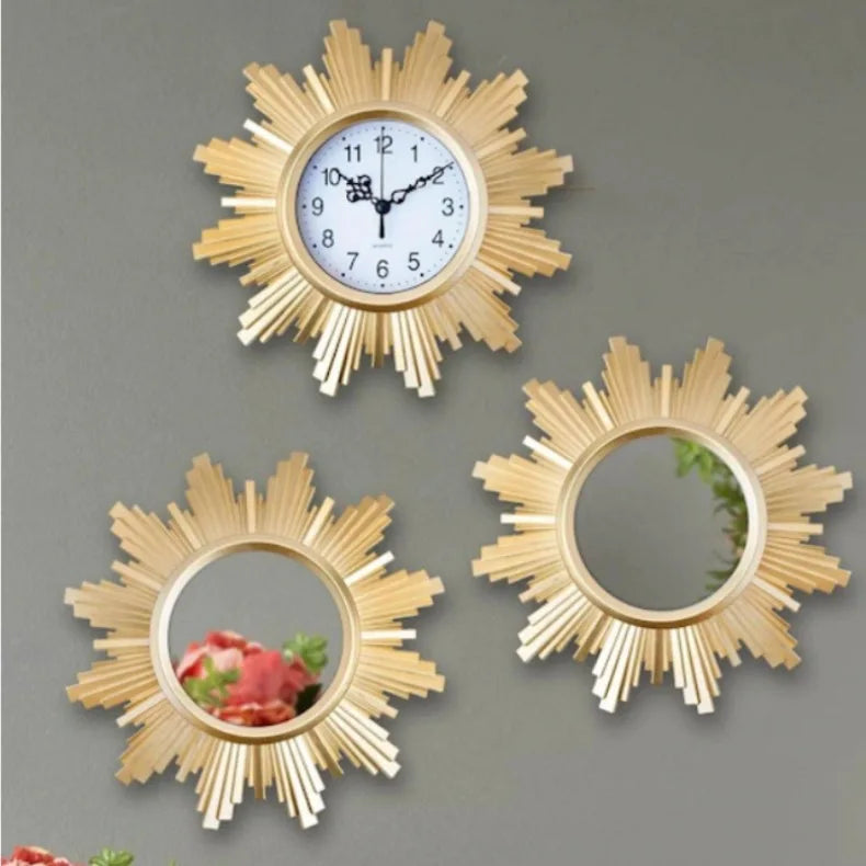 Luxora | 3-Delige Luxe Decoratieve Klok & Spiegel Set - Elegante Vintage Wanddecoratie