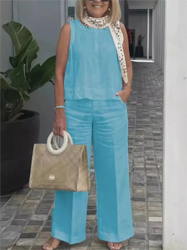 Jylia | Zomerse linnen set voor dames – Casual tweedelige outfit van katoenmix