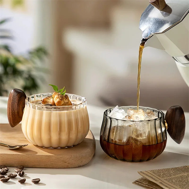 CedarCup | 250ml Glazen Mok met Houten Handvat, Elegante Rustieke Thee- & Koffiemok