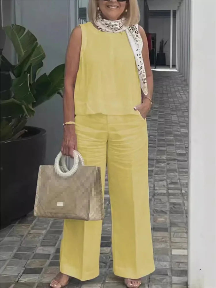 Jylia | Zomerse linnen set voor dames – Casual tweedelige outfit van katoenmix