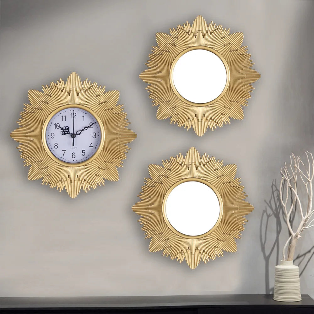 Luxora | 3-Delige Luxe Decoratieve Klok & Spiegel Set - Elegante Vintage Wanddecoratie