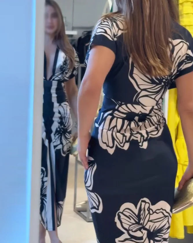 Zelya | Elegante bloemenjurk voor dames – Casual zomerse midi-jurk met print
